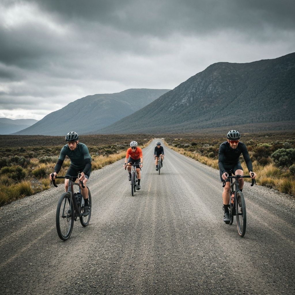 Gravel cyclist on Tasmania mountain roads
